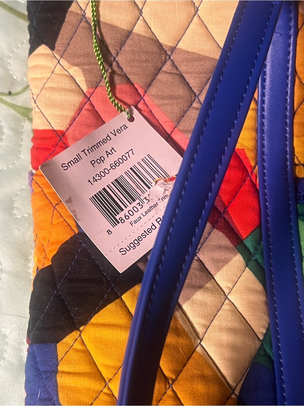 Vera Bradley Quilted Multicolor Geometric Tote with Blue Trim - Picture 4 of 7